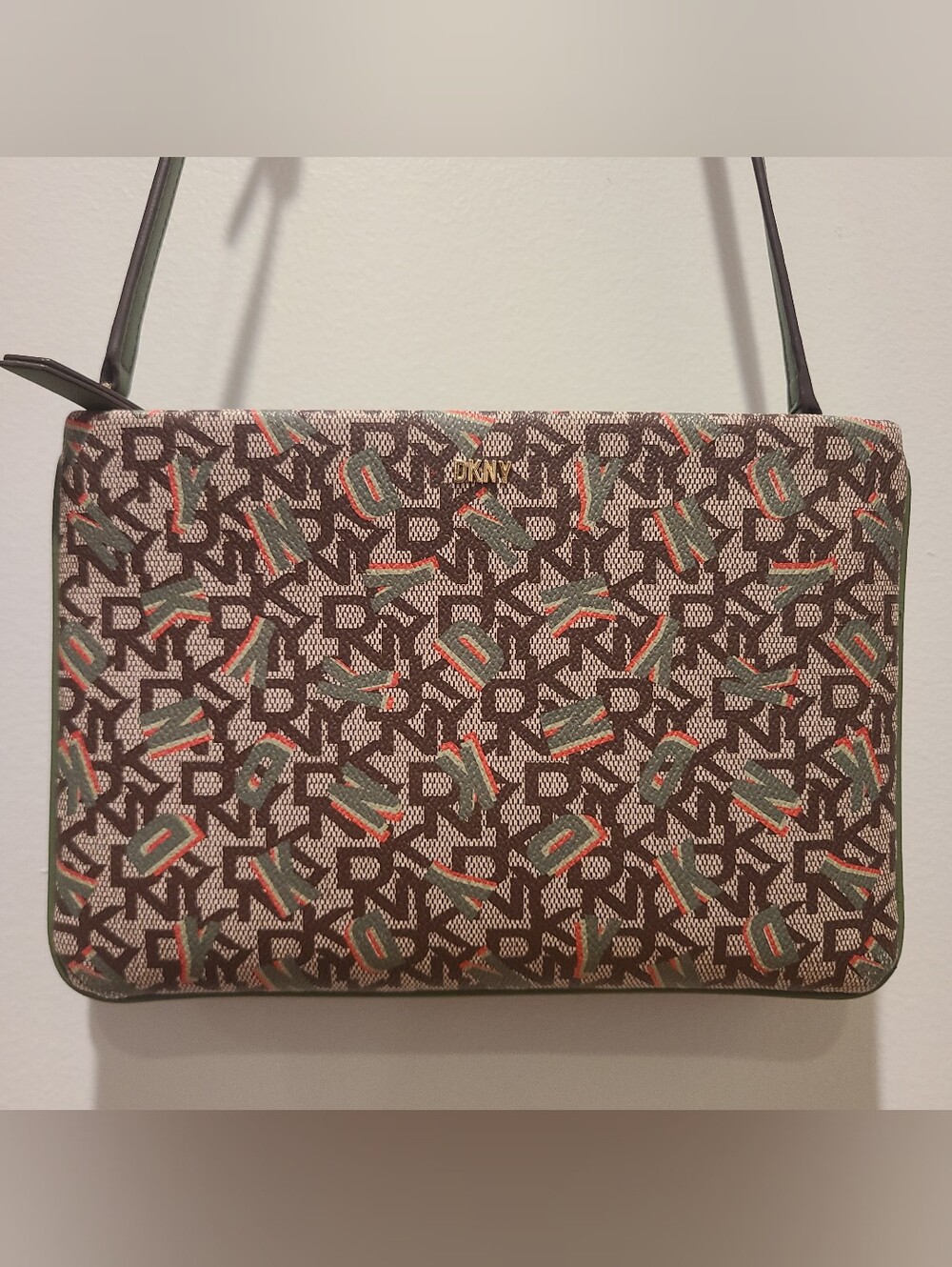 DKNY Crossbody Monogrammed Green Red Yellow